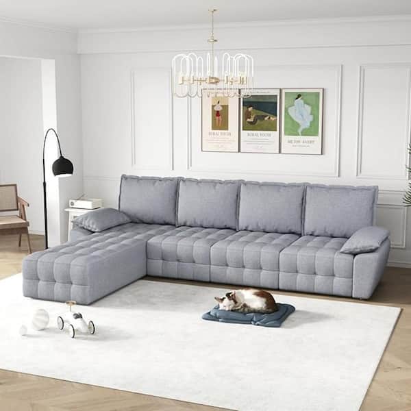 Dwell Home Inc Carson 118 in Pillow-Top Arm Polyester Symmetrical Modern L-Sectional Modular Sofa in. Grey