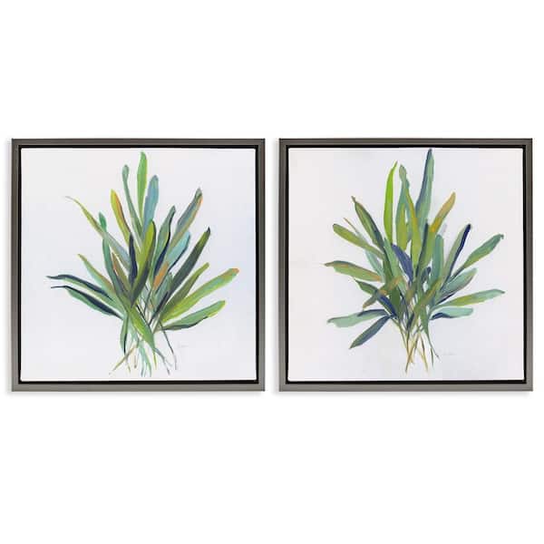 Stupell Industries Layered Plant Sprigs by Sally Swatland 2-Pieces Gray Floater Frame Nature Graphic Art Print 18 in. x 18 in.