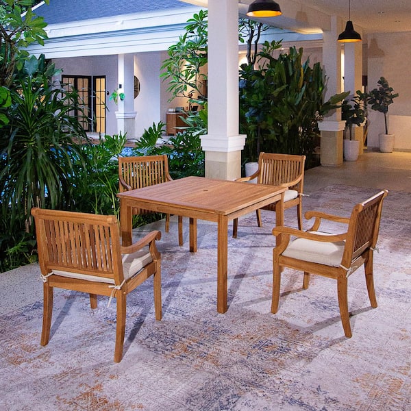 Cambridge Casual Mosko 5-Piece Teak Wood Outdoor Dining Set with Beige Cushion