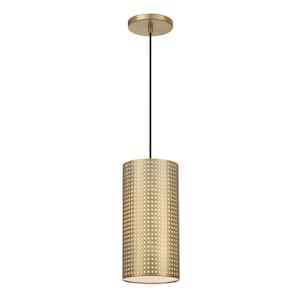 Grid 1-Light Soft Brass Mini Pendant Light with Perforated Metal Shade