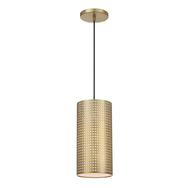 George Kovacs Grid 1-Light Soft Brass Mini Pendant Light with Perforated Metal Shade
