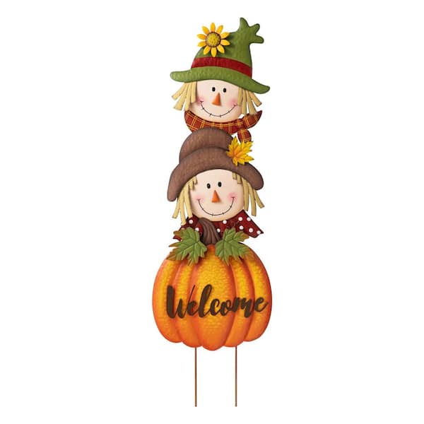 46 in. H Fall Metal Stacked Scarecrow and Pumpkin Yard Stake