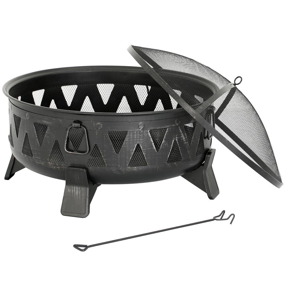 30" Black Steel Round Wood-Burning Fire Pit