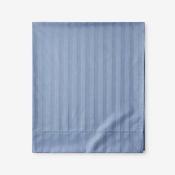 The Company Store Company Cotton Dobby Stripe Wrinkle-Free Sateen Infinity Blue Cotton Queen Flat Sheet