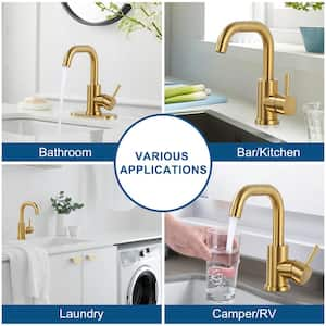 Single Handle Stainless Steel Bar Faucet with Supply Lines and Deckplate in Brushed Gold