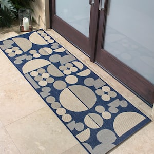 Mickey Mouse Spheres Navy/Sand 2 ft. x 6 ft. Abstract Indoor/Outdoor Runner Rug