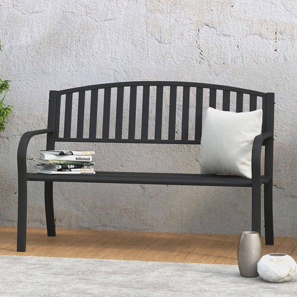 Reviews For Maypex 50 In. Metal Slatted Outdoor Patio Garden Park Bench ...