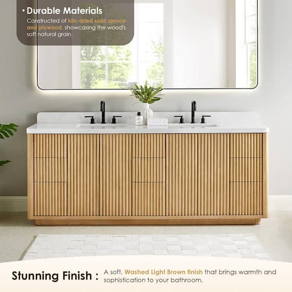Altair Clayton 84 in. Double Freestanding Washed Light Brown Bath