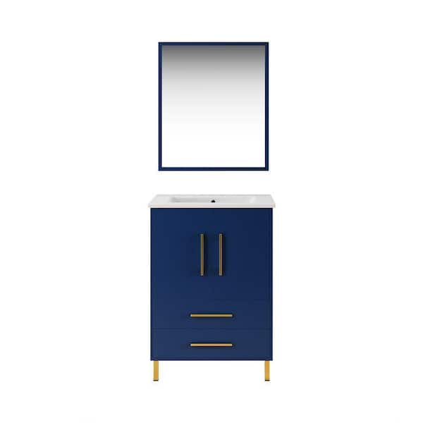Mediterraneo Bassano 24in. W x 18in. D x 33.5in. H Single Sink Bath PVC Vanity in Blue with White Basin Top and Framed Mirror