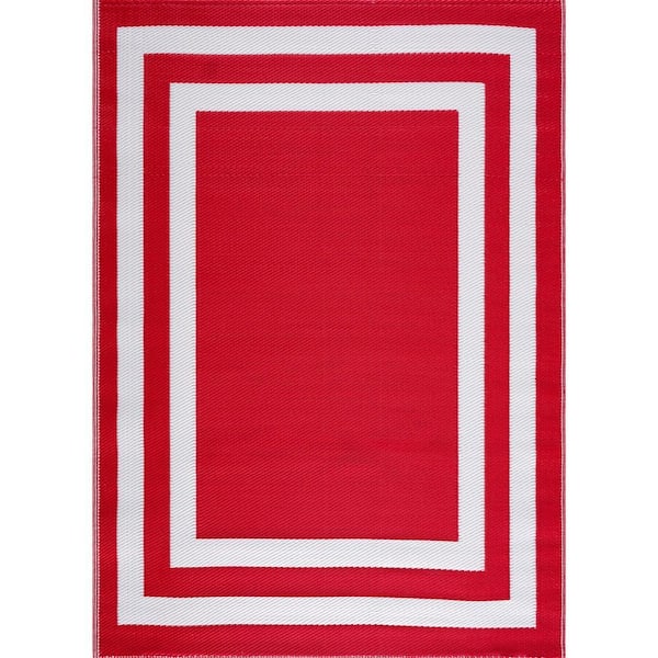 Paris Red White 5 ft. x 7 ft. Modern Plastic Indoor/Outdoor Area Rug