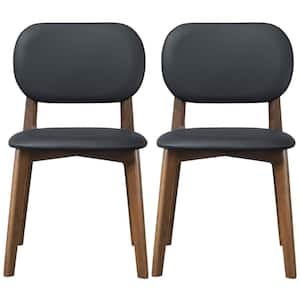 Plano Black Vegan Leather Luxury Side Chair Set of 2
