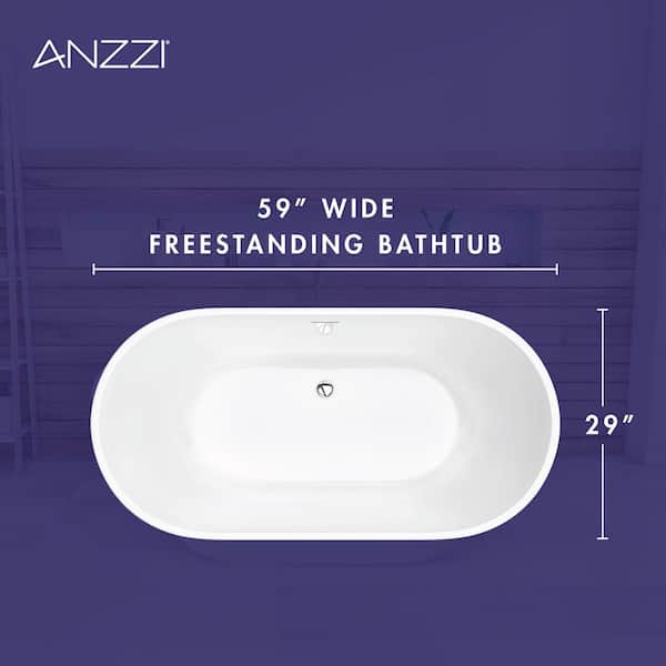ANZZI Mone 59 in. L x 29 in. W Acrylic Glossy Flat bottom Soaking