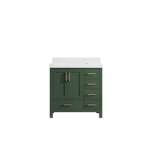 Willow Collections Malibu 36 in. W x 22 in. D x 36 in. H Single Sink Bath Vanity Center in Lafayette Green with 2 in. White Quartz Top