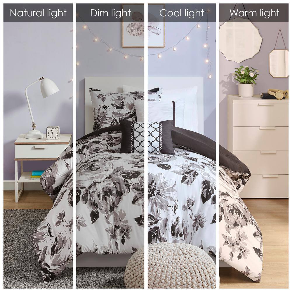 Black and White Floral Twin Microfiber Comforter Set