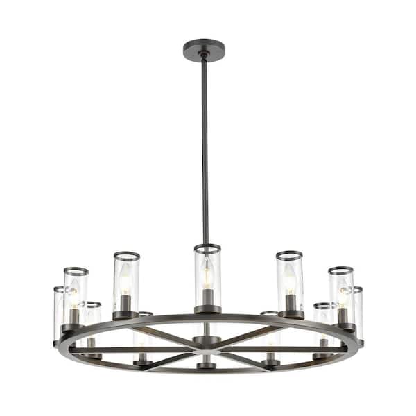 Revolve 33 in. 12 Light 60-Watt Clear Glass/Urban Bronze Chandelier