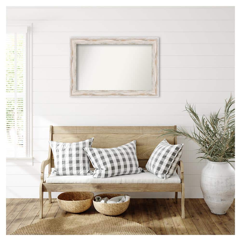 Alexandria White Wash Coastal Wood Framed Vanity Mirror