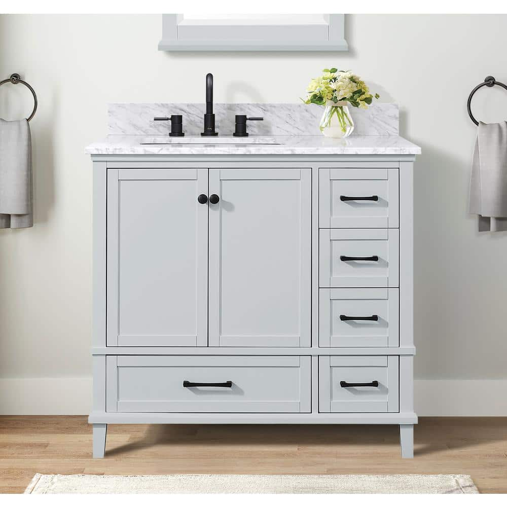 Merryfield 37 in W x 22 in D x 35 in H Single Sink Freestanding Bath Vanity in Dove Grey With White Carrara Marble Top -  Home Decorators Collection, 19112-VS37-DV