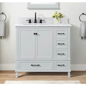 Merryfield 37 in W x 22 in D x 35 in H Single Sink Freestanding Bath Vanity in Dove Grey With White Carrara Marble Top
