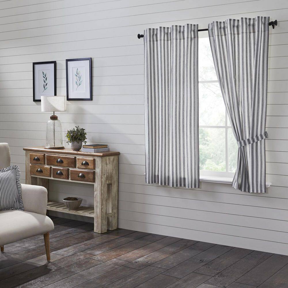 Sawyer Mill Black 36 in W x 63 in L Ticking Stripe Light Filtering Rod Pocket Window Panel Black White Pair price history on PriceWatchPro