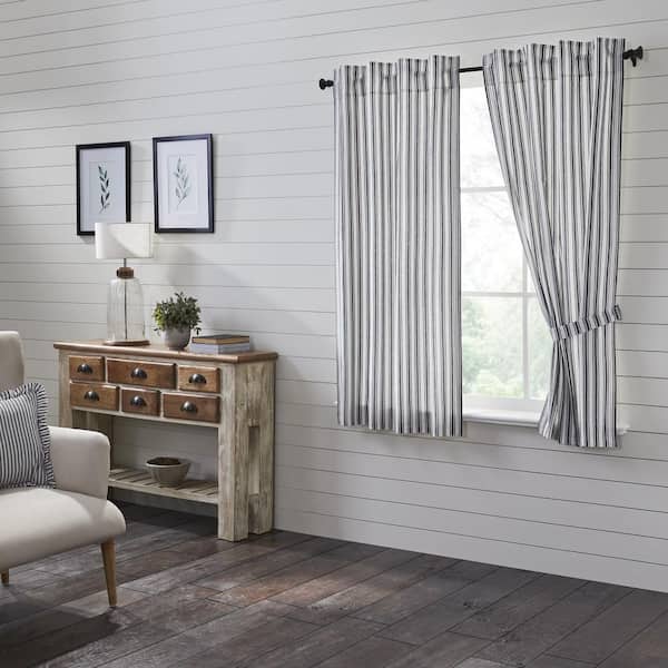 VHC BRANDS Sawyer Mill Black 36 in W x 63 in L Ticking Stripe Light Filtering Rod Pocket Window Panel Black White Pair