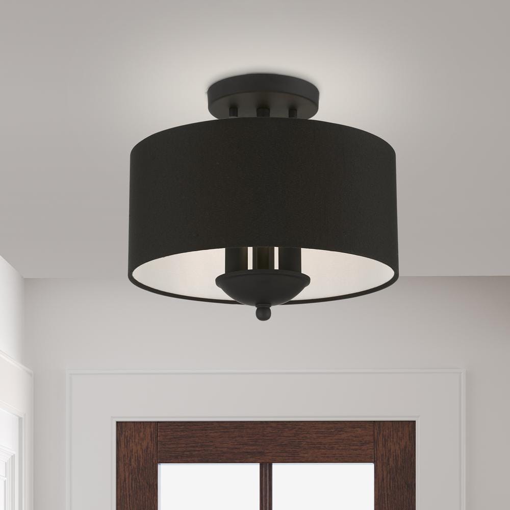 Bainbridge Black 3-Light Transitional Semi-Flush Drum Light