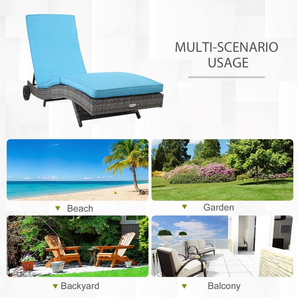 Sky Blue S-Curve Outdoor Chaise Lounge with Cushioned Comfort and Adjustable Backrest