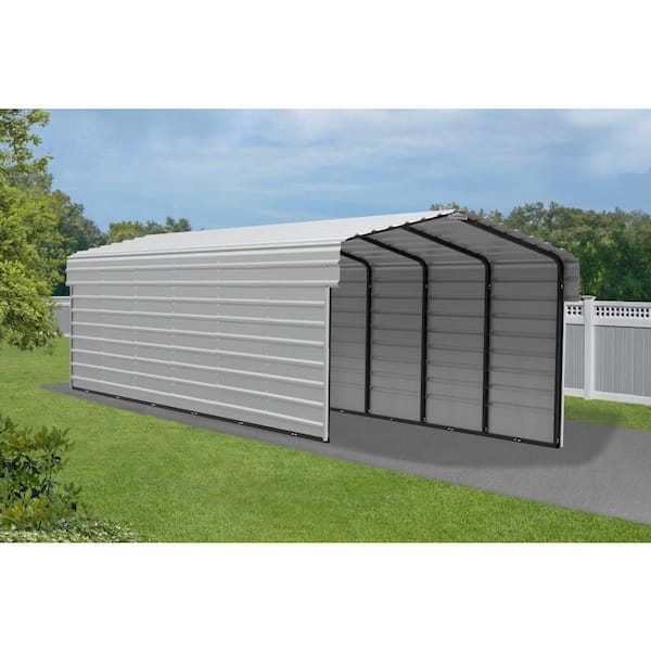 Arrow 10 ft. W x 29 ft. D x 7 ft. H Eggshell Galvanized Steel Carport with 2-Side Wall Kits