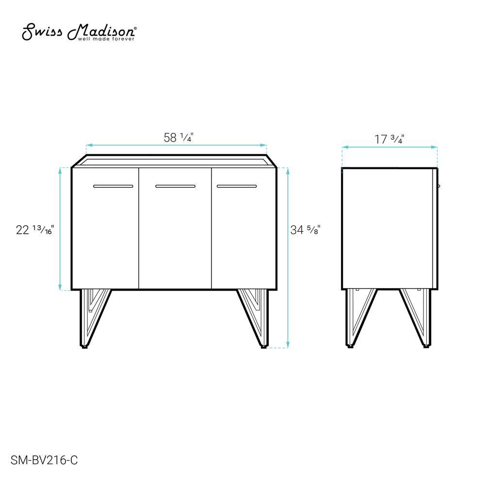 Annecy 60" Glossy White Freestanding Bathroom Vanity Base