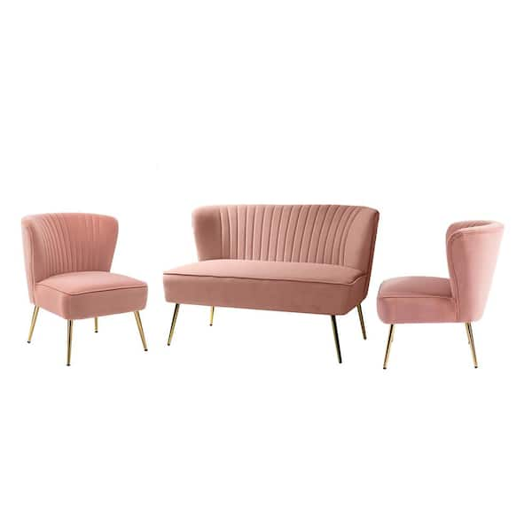 JAYDEN CREATION Carmita 3-Piece Pink Living Room Set