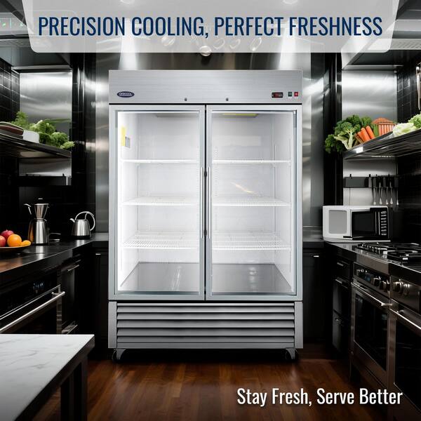 54 in. 49 cu. ft. Commercial Upright Merchandiser Refrigerator in Silver with 2 Tempered Glass Door