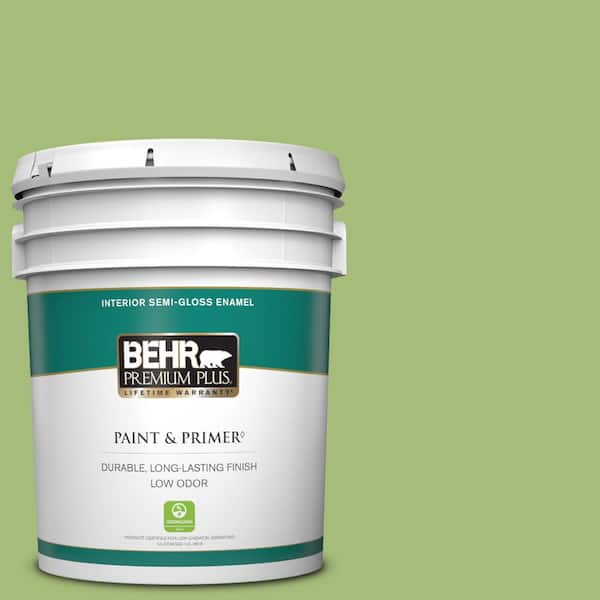 BEHR PREMIUM PLUS 5 gal. #P370-5 Lazy Caterpillar Semi-Gloss Enamel Low Odor Interior Paint & Primer