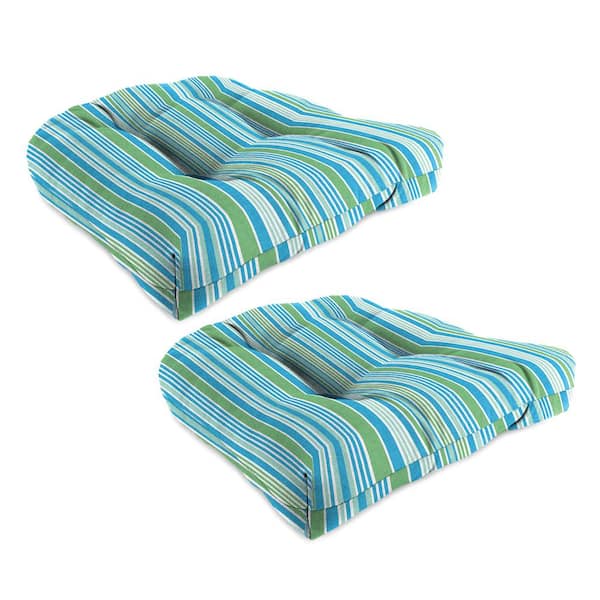 Jordan Manufacturing 18 in. L x 18 in. W x 4 in. T Square Tufted Outdoor Wicker Seat Cushion in Ferb Turquoise and Green (2-Pack)