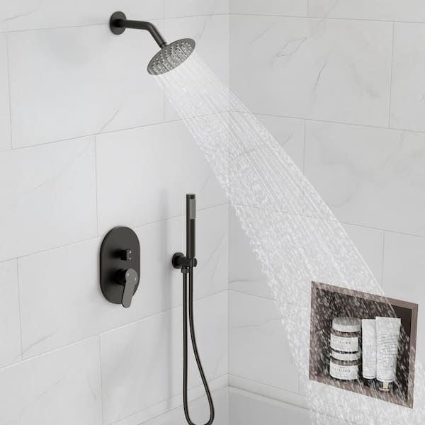 Dual Shower Head System 2-Spray Wall-Mounted Rainfall and Handheld Shower Combo with Valve, 1.8 GPM in Matte Black