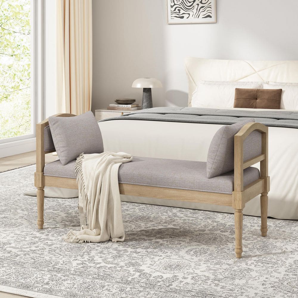 Gaye 50.5 in. Brown Bedroom Fabric Upholstered Bench with Turned Legs, Greige price history on PriceWatchPro