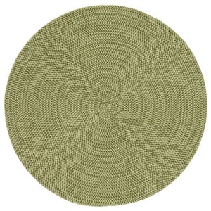 Braided Olive Green Doormat 3 ft. x 3 ft. Abstract Round Area Rug