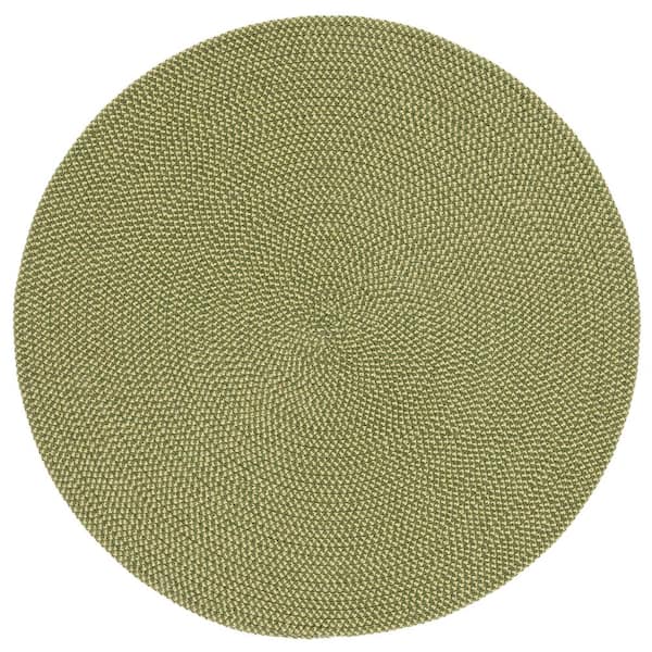 SAFAVIEH Braided Olive Green Doormat 3 ft. x 3 ft. Abstract Round Area Rug