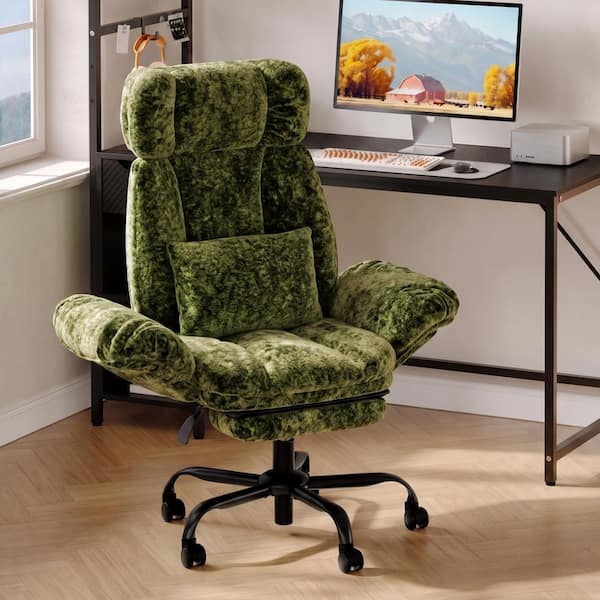 44 in Plush Velvet Corduroy Cross Legged Massage Ergonomic Task Chair in Green with Arms