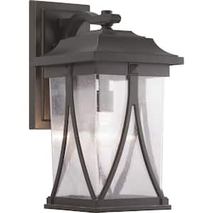 Abbott Collection 1-Light Antique Bronze Clear Seeded Glass Craftsman Outdoor Large Wall Lantern Light