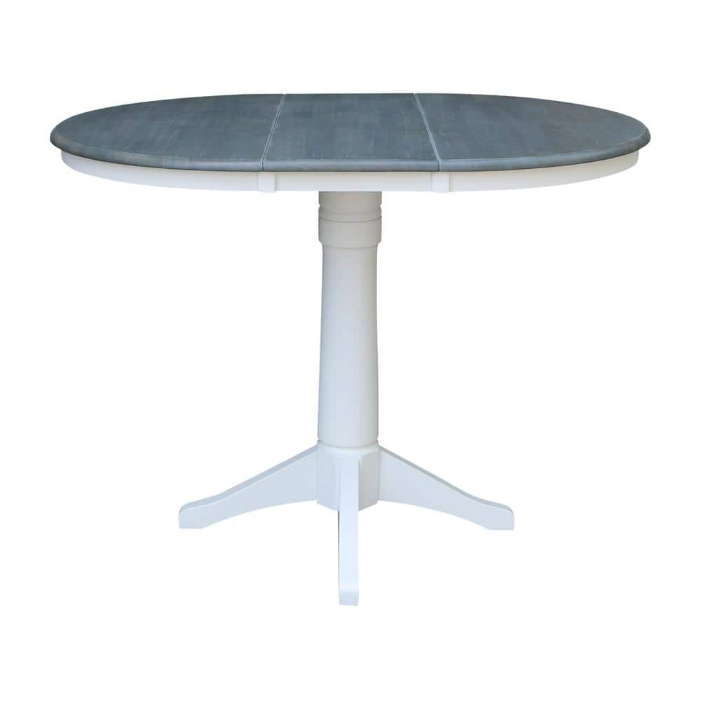 Heather Gray & White Solid Parawood 36" Round Extendable Counter Table
