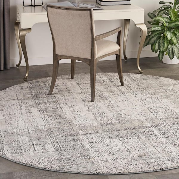 Lynx Ivory Blue 8 ft. x 8 ft. All-over design Transitional Round Area Rug