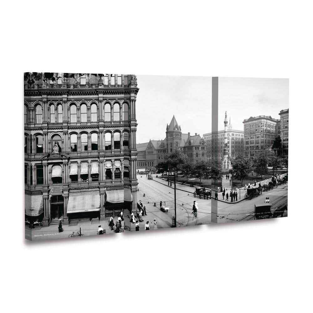 Vintage Black and White Buffalo Panorama Canvas Print Set