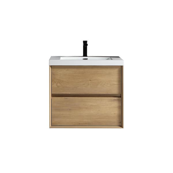 Kingdee 24 in. W x 20 in. D x 26 in. H Single Sink Floating Bath Vanity in Teak Oak with White Acrylic Top