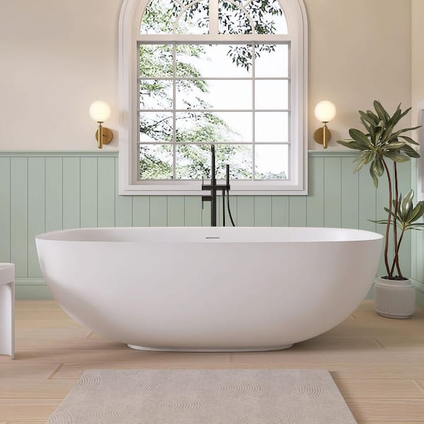 67 in. x 33.5 in. Stone Resin Freestanding Soaking Bathtub in White