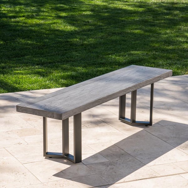 Noble House Verona 66 in. Textured Grey Oak Light Weight Concrete Outdoor Patio Dining Bench