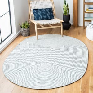 Braided Gray Ivory 4 ft. x 6 ft. Abstract Striped Oval Area Rug