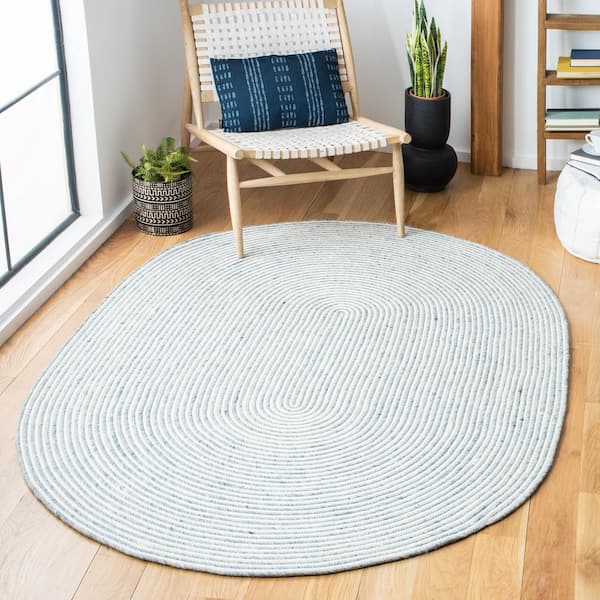 Braided Gray Ivory 6 ft. x 9 ft. Abstract Striped Oval Area Rug