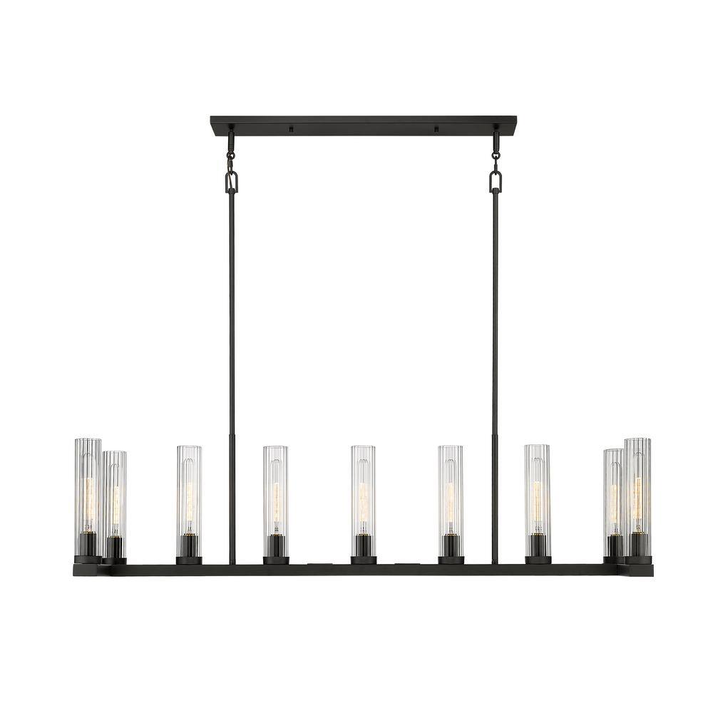 Beau 56" Bronze Steel and Glass 9-Light Linear Chandelier