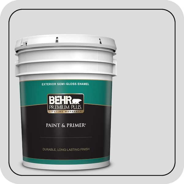 BEHR PREMIUM PLUS 5 gal. #N530-1 Pixel White Semi-Gloss Enamel Exterior Paint & Primer