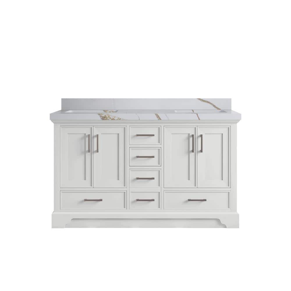 Charlotte 60 in. Double Sink Freestanding White Bath Vanity with Calacatta Gold Qt. Top Unassembled price history on PriceWatchPro