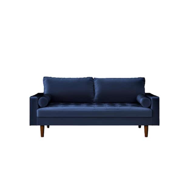 US Pride Furniture Lincoln 69.68 in. W Square Arm Velvet 3-Seats Straight Lawson Sofa with Removable Cushions In Blue